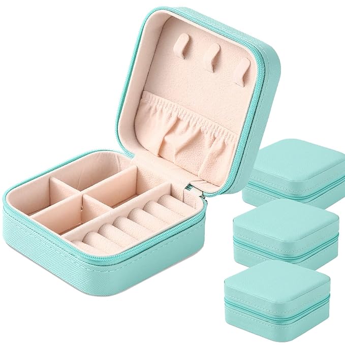 Neveika Mini Jewelry Box Leather Jewellery Ring Organizer Case Storage Gift Box Girls and Women (4pcs blue).