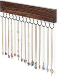 Lolalet Wooden Necklace Holder for Wall with 15 Hooks -Brown | Wall Mount Jewelry Hangers for Necklaces, Chains, Bracelets and Earrings, Tangle-free, Easy to Install
