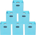 Yunkeeeper storage bins Cubes, Fabric Cube Organizer with Handle, Foldable Cube Bins for Cloth or Accessary Storage, 11x11x11, Set of 6, (Blue