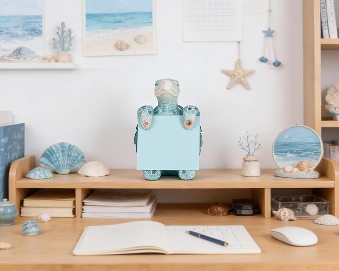 Sea Turtle Pop-Up Sticky Note Dispenser for 3 x 3 in Notes, Blue | Includes 100 sheets, handmade resin desk decor for office, home or classroom; gift for teachers, coworkers and turtle lovers