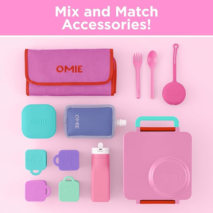 Omie OmieBox Kids Insulated Leakproof Bento Lunch Box with Food Jar (Pink Berry)