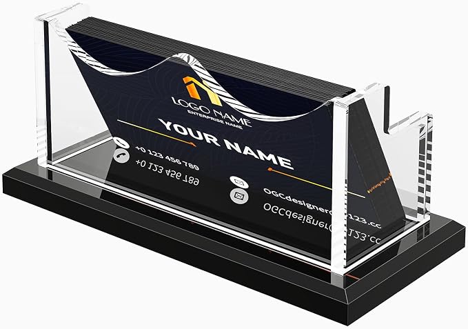 PARTSPOWER Acrylic Business Card Holder for Desk, Horizontal Clear Business Name Card Display, Black Acrylic Base, Desktop Accessory Business Name Card Organizers (1-Slot)