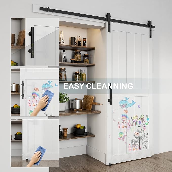 36''x84'' Sliding Barn Door with 6.6 Ft Barn Door Hardware Kit | Fits 32-34''W Openings, Pre-Drilled Holes Easy Assembly-Waterproof PVC Surface, H-Frame, White