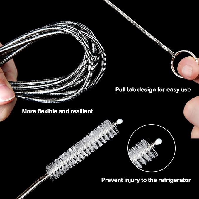 Ultra Long Stainless Steel Cleaning Brush Set, Refrigerator Drain Hole Blockage Remover Cleaning Tool, Flexible Feed Pipe Brush for Refrigerators, Kitchen Drain Pipes, Faucets, Sinks