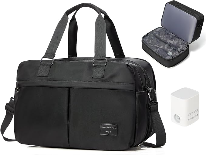Vacuum Travel Bag with Air Pump Expandable Seal Compression Personal Item Carry on Bags for Airlines Travel Duffle Bags for Women Weekender Overnight Bag Sports Gym Tote Bag Black