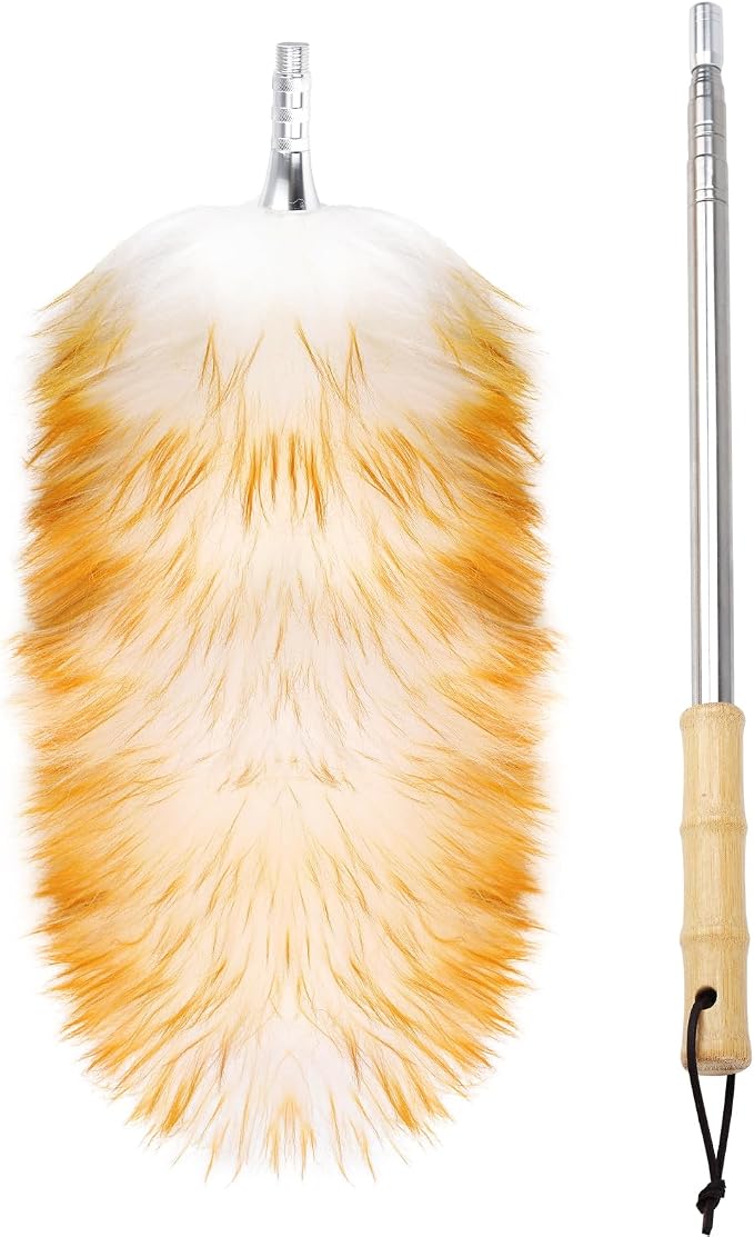 Feathers Duster,Long Telescoping Lambswool Dusters with Stainless Steel Extension Pole Up to 87.8" for Cleaning High Ceiling Fan, High Ceilings,Furniture,Hard to Reach Areas
