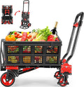 330LB Folding Hand Truck Heavy Duty Carrying, 2-in-1Hand Truck Dolly Foldable with Folding Basket, Combination of 4 Wheels and 2 Wheels Convertible Dolly Cart with Retractable Handle Dolly for Moving.