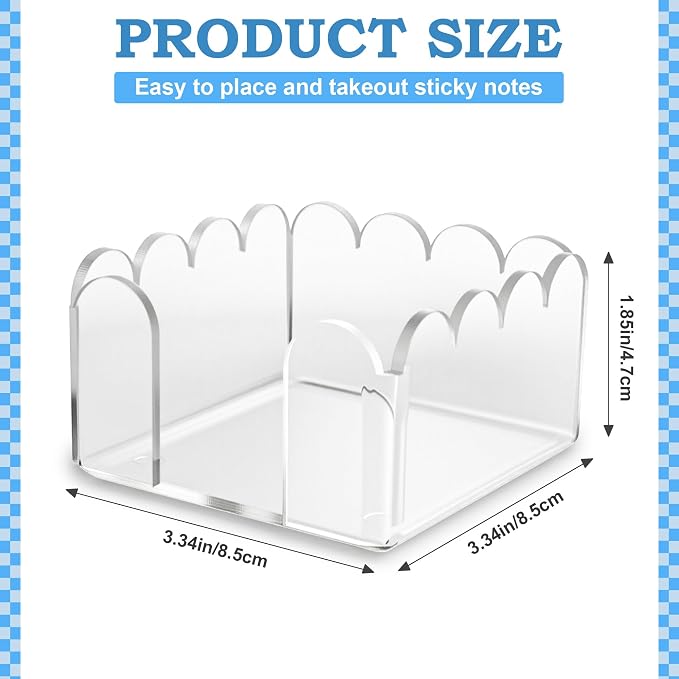 1 PC Scalloped Acrylic Sticky Note Holder 3"x3" Crystal Clear Sticky Note Holder Dispenser for Classroom, Desk Organizer Accessories for Dorm Room, School Office Necessities