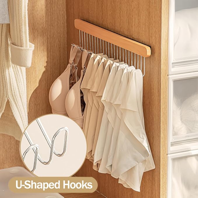 Pull Out Belt Rack for Closet, Sliding Hooks Hanger Rack for Bras Ties Tank Top Scarf Jewelry, Space Saving Organizr for Wardrobe Cabinet, Left & Right Side 8 Hooks Rail, 2 Pcs