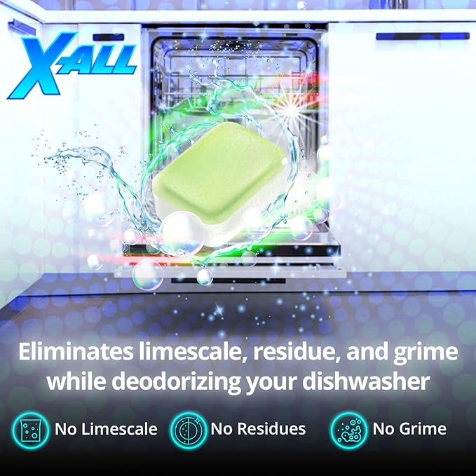 X-ALL Dishwasher Cleaner Tablets – Deep Cleaning Limescale & Mineral Buildup Remover – Helps Reduce Residue, Grease & Hard Water Deposits – Compatible with All Dishwashers