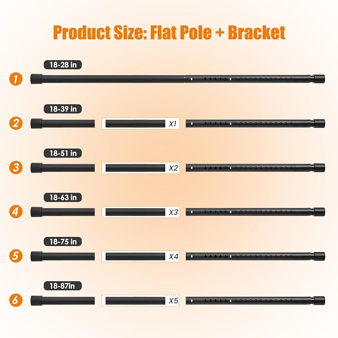 Oval Closet Rod for Hanging Clothes, Adjustable, 18 to 87 in | Black, Heavy Duty, Metal, Suitable for Wardrobes, Laundry, RV