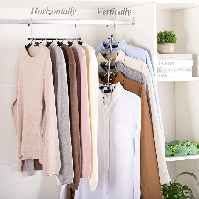 Space Saving Clothes Hangers – 5-in-1 Shirt & Coat Hangers with Non-Slip Foam, Stainless Steel Tiered Closet Organizer for Sweatshirts, Hoodies, Sweaters, T-Shirts – 4 Pack by ZNBEN