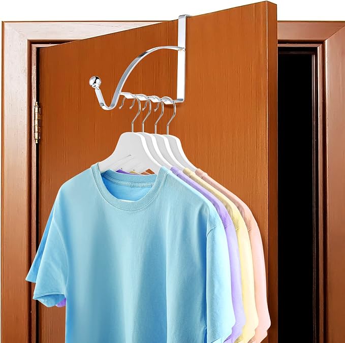 Hotop 2 Pcs Over The Door Hooks Over Door Hanger Sturdy Valet Hooks Mounted Hanging Storage Organizer Rack for Clothes Coats Towels Hats Scarves Purses(Silver)