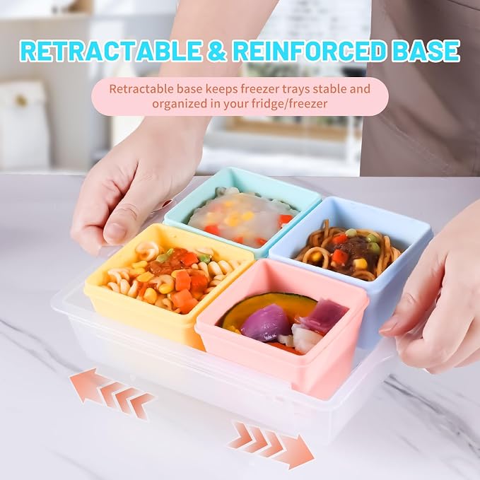 Gemice 1-Cup Silicone Freezer Molds with Lids & Base for Soup, 8-Pack | Oven & Dishwasher Safe, BPA-Free Soup Portion Cubes Trays, Freezer Containers for Food Storage & Meal Prep