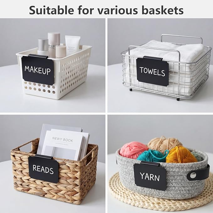 20 Pcs Basket Labels Clip On for Storage Bins, Pantry Organization with2 Markers and 2 Wipe Cloths Reusable Clip on Chalkboard Basket Tags for Pantry Storage Kitchen