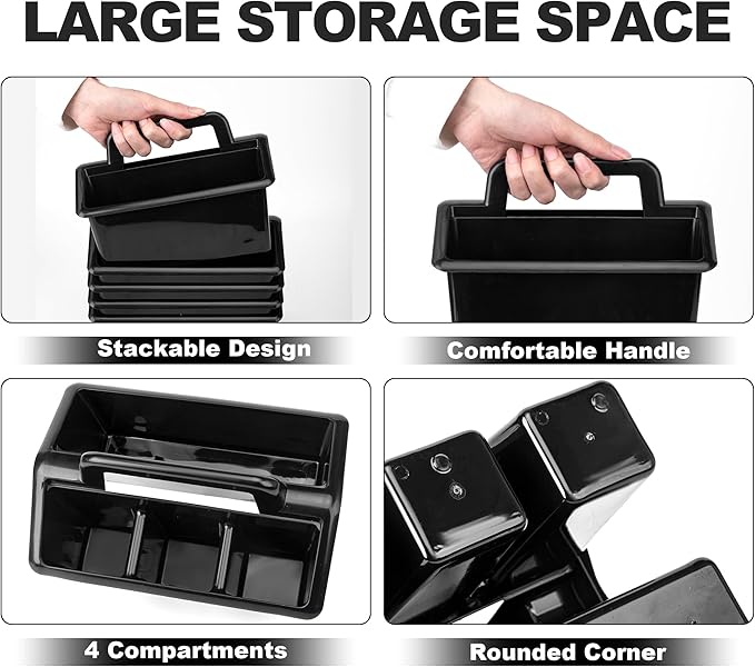 Plastic Caddy With Handle,Protable Classroom Craft Caddy, 6-pack Storage Caddy For Pencil,Pen,Craft Tools (Black)