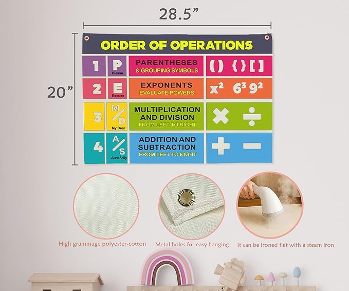 Classroom Wall Flag Decor-Teacher Gift-Inspirational Back to School Wall Banner Decor-Order of Operations-Hanging Rectangular Canvas Banner for Classroom Teacher Office Reading Corner-28.5x20 Inches