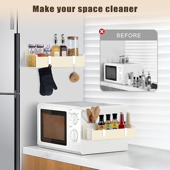 Magnetic Cup Holder for Fridge, Spice Organizer, Stanley Cup & Water Bottle Organizer with Detachable 4 Hooks for Cabinet and Kitchen, Light beige (2 Pack)