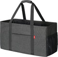 LHZK Standing Extra Large Utility Tote Bag with Metal Wire Frame and the Sides Rinforced, Extra Large Tote Bag with Handle, Reusable Grocery Bags Foldable, Beach Bag, Car Tote (Grey) | Metal Wire Frame