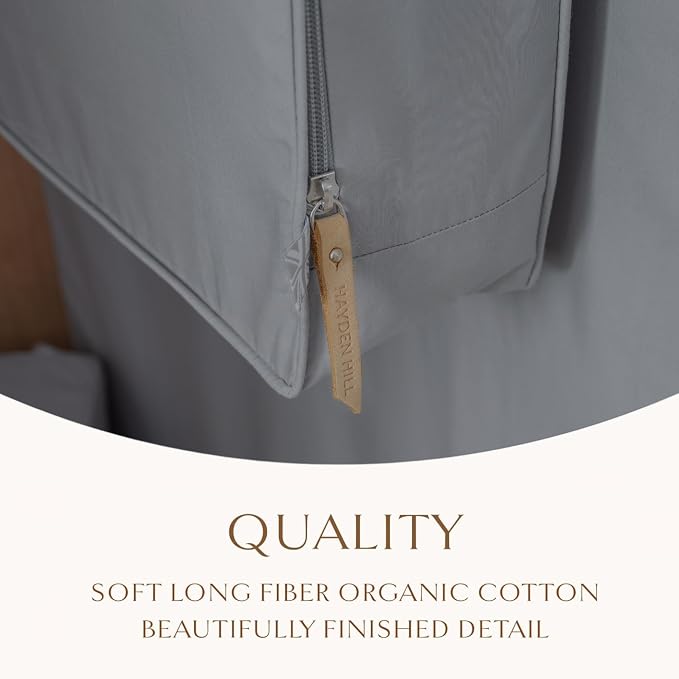 Hayden Hill Luxury Organic Cotton Garment Bag for Hanging Clothes Long 58" | Full Length Breathable Dress Bag, Moth Proof Hanging Garment Bags For Closet Storage, Certified Carbon Neutral, Gray