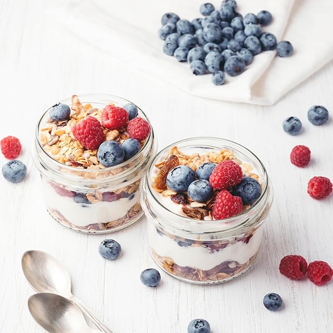 SHOWIN Overnight Oats Containers with Lids, 10oz Glass Jars with Lids 8 pcs, Taffy, Wide Mouth Mason jars for Salad, Yogurt, Snacks, Meal Prep