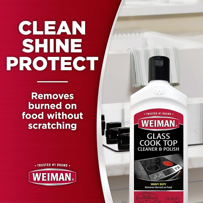 Weiman Glass Cooktop Heavy Duty Cleaner & Polish - Shines and Protects Glass/Ceramic Smooth Top Ranges with its Gentle Formula - 10 Oz., Clear (Pack of 2)