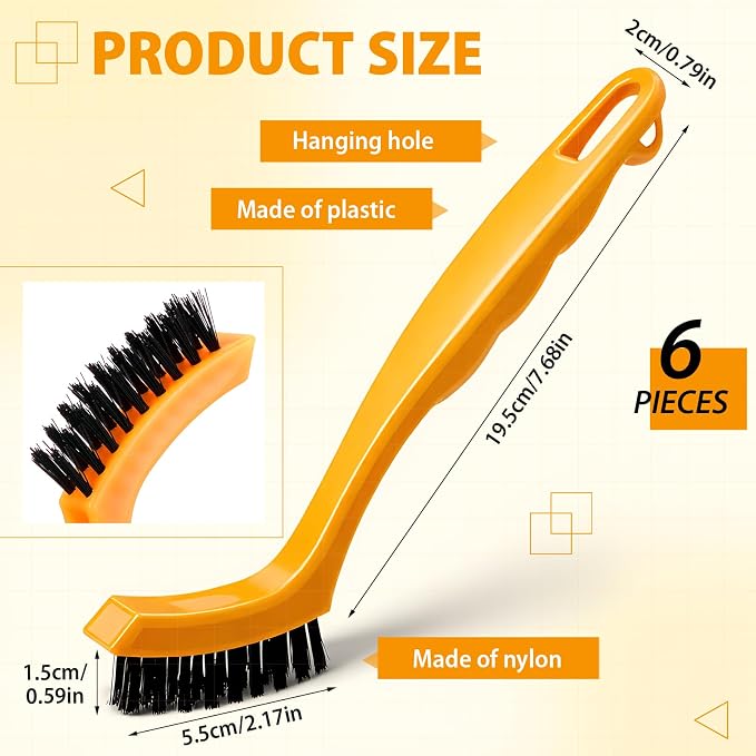 6 Pack Grout Brush Nylon Detail Cleaning Stiff Bristle Brushes Tile and Grout Scrub Brushes for Kitchen, Bathroom, Tile Floors, Gaps, Crevices, and Window Tracks (Grey,Crevice Brush)