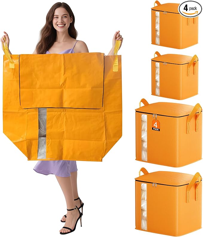 Moving Bags Heavy Duty Extra Large 4-Pack, 2 Sizes Durable Heavy-Duty Storage Bags – Alternative to Moving Boxes, Plastic Storage Bins, Mattress Bags for Moving & College Essentials.2 Medium & 2 Large