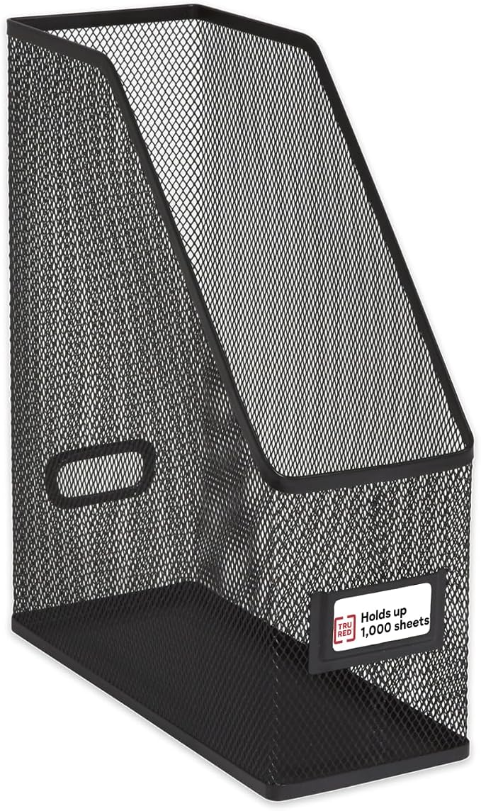 Staples TRU RED Metal Magazine File Organizer, Black - Top - Loading Desktop File Holder with Handle, Holds Up to 1000 Sheets