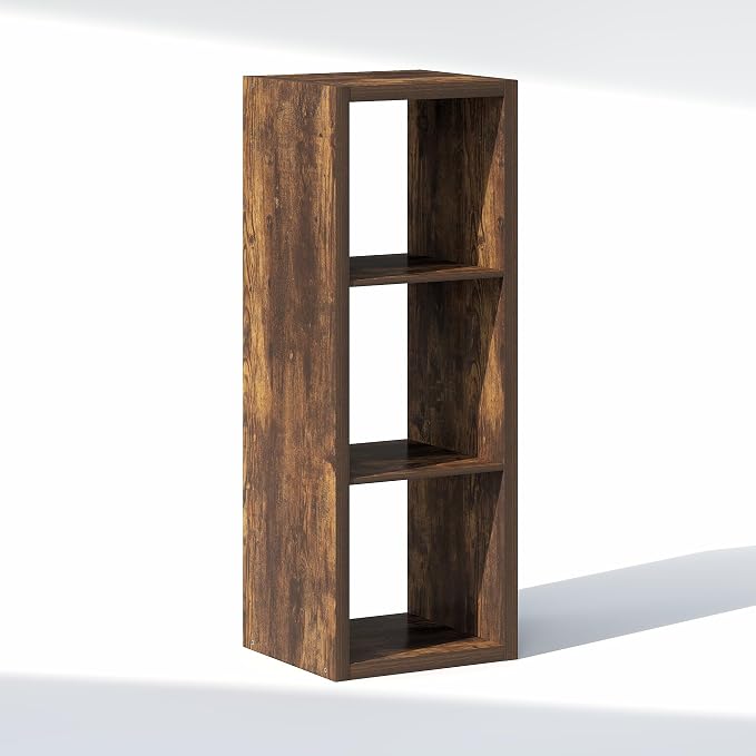 Furinno Cubic Extra Thick 3-Cube Closet Organizers and Storage, Amber Pine | 14.6 x 16 x 44 in, Open Shelf Closet Storage, Closet Organizer, for Wardrobe, Bedroom, Living Room