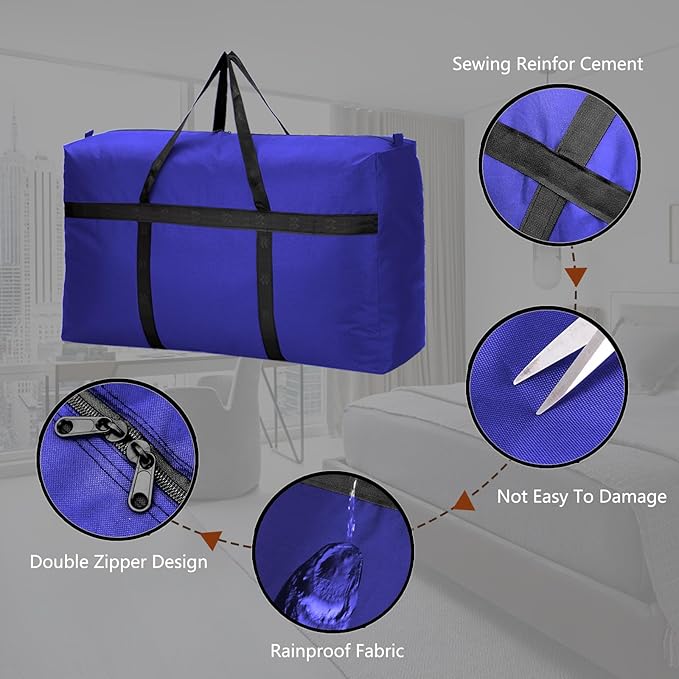 100L Extra Large Moving Bags with Strong Zippers & Carrying Handles, Storage Bags Storage Totes for Clothes, Moving Supplies, Space Saving Storage Bag Organizer for Moving, Traveling (Blue-M)
