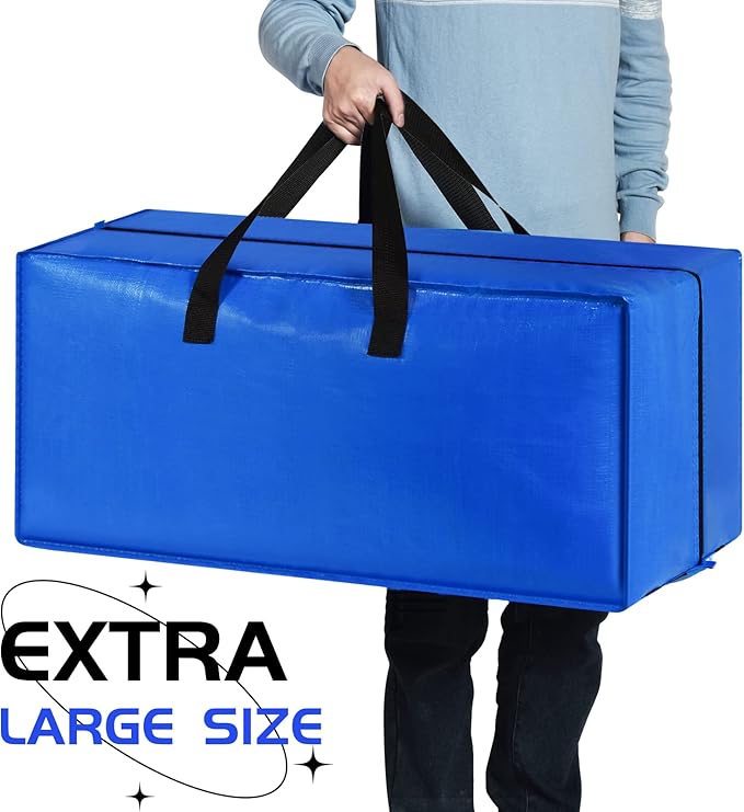 Moving Bags, Storage Totes, Extra Large Storage Bags for Moving Supplies, College Dorm Essentials, Bedroom Closet, Packing Bags with Backpack Handles Zipper Compatible with IKEA Frakta Cart（12 Pack）