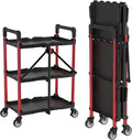 WORKPRO 3-Tier Collapsible Service Cart, Black/Red, 210 LBS Foldable Utility Cart with Wheels, Portable Rolling Tool Cart for Garage, Warehouse, Home, Restaurant and Office (No Assembly Required)