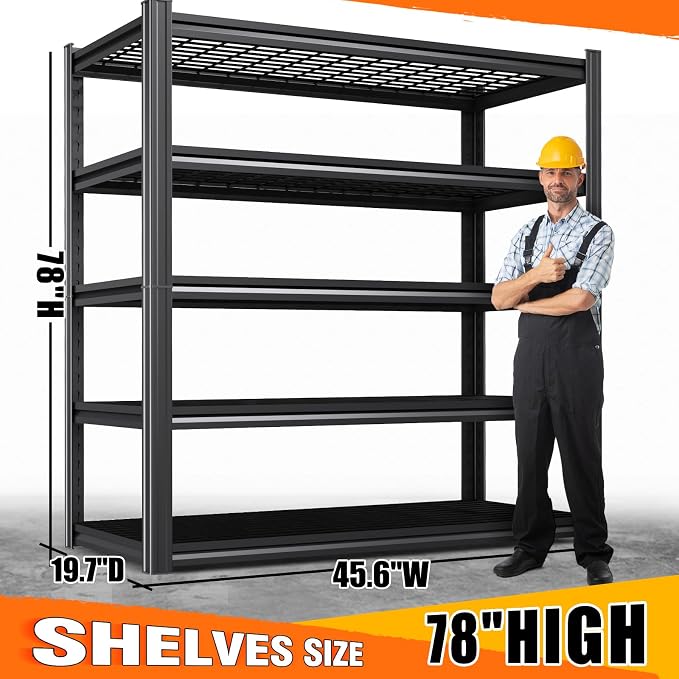 Set of 8 Garage Shelving-3000 lbs 5 Tier Storage Shelves,Adjustable Heavy Duty Metal Shelving Unit and Storage Large Wire Rack,Utility Steel Shelf for Warehouse Industrial Pantry Basement -78"x46"x20"