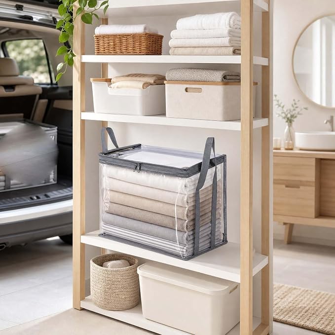 Large Clear Thick Plastic Storage Box with Hinged Lid, Heavy-Duty Durable High Capacity Organizer, Foldable Storage Box,Perfect for Home, Camping, Travel, Attic & Moving (Gray-L-2)