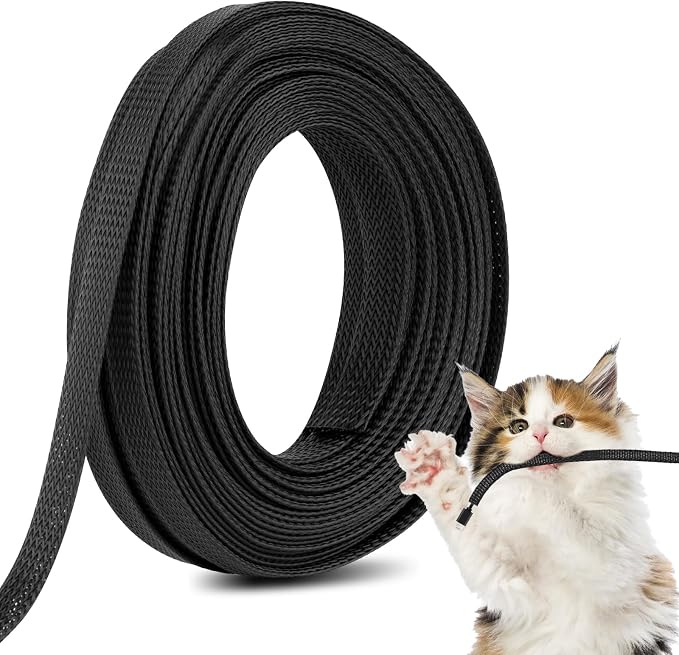 50ft 1/4 Inches Braided Wire Loom Automotive PET Cable Loom | Expandable Braided Cable Sleeving Mesh Wire Loom for TV, Computer, Home Theater, Black