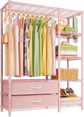 Ulif F3 Heavy Duty Clothes Rack（With Fabric Drawers）Freestanding Clothing Racks for Hanging Clothes，Adjustable Closet Organizer System，Portable Garment Rack 40" W x 15" D x 72" H，Max Load 700LBS，Pink