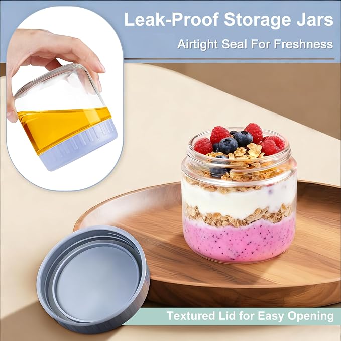 Overnight Oats Containers with Lids, 10oz Wide Mouth Mason Jars with Lids, 9 Pack Glass Jars with Airtight lid for Chia Pudding Yogurt Salad, Meal Prer Oatmeal Jars