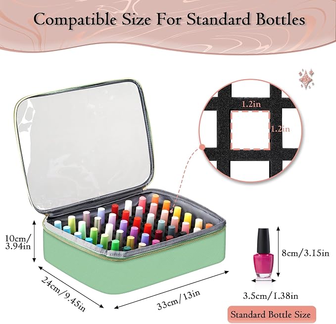 YOREPEK XL Nail Polish Organizer Bag Holds 96 to 100+ Bottles, Sage Breeze | Gel Polish Travel Case Bag with 2 Removable Pouches, Nail Storage Bag Fits Nail Supplies, UV lamp, Gifts for Manicurist Women
