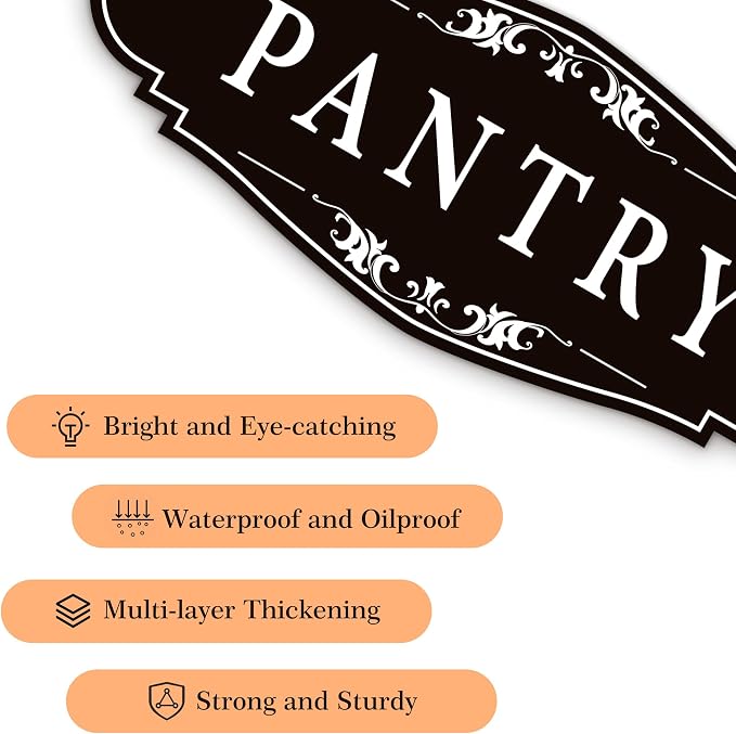 Pantry Door Sign Sticker for Kitchen, 9x3.5IN Self-adhesive Farmhouse Pantry Decor for Home，Waterproof Vinyl Food Storage Decals for House Area, Glass/Wooden Door, Restaurant （Black）
