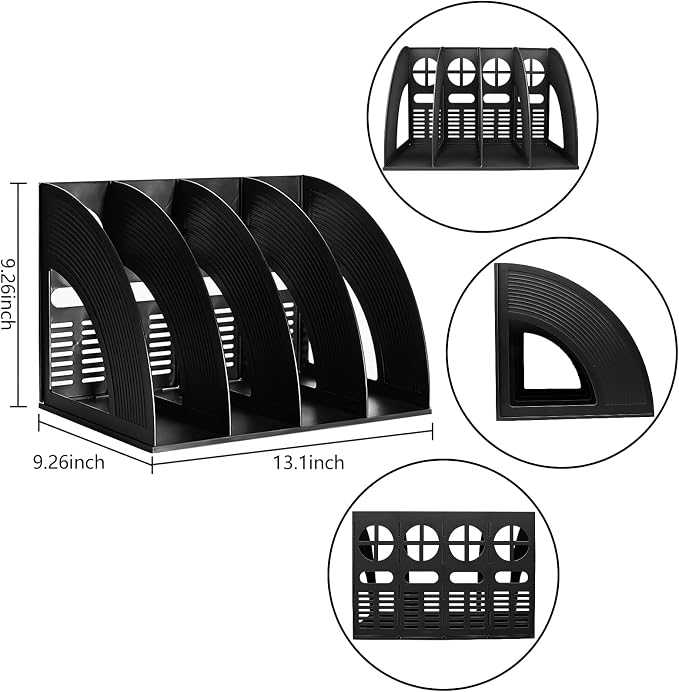 A4 File Holder Magazine Folder Desk Organizer 4 Compartment Standing Desktop Thicken Plastic Paper Notebook Magazine Bookstore Document Divider Storage Rack for Office School Supplier