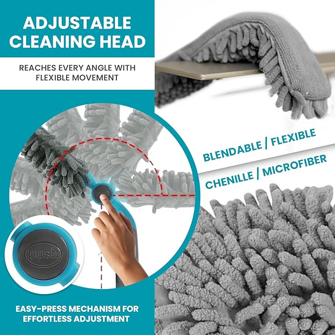Patented 4-in-1 Ceiling Fan Cleaner Duster. Spray Mop. Wall Cleaner with Sprayer. Duster. Dust Trapping System| Storage Bag & Hook. Lightweight. Reusable. Microfiber