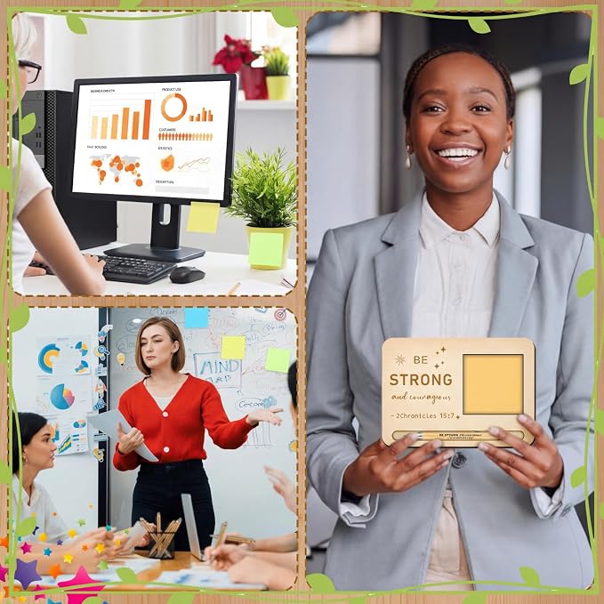 Kosiz 10 Set Back to School Teacher Christian Gifts Bulk Wooden Sticky Note Holder with Notes and Ballpoint Pens Christian Thank You Gift for Teacher Team Employee Office Supplies