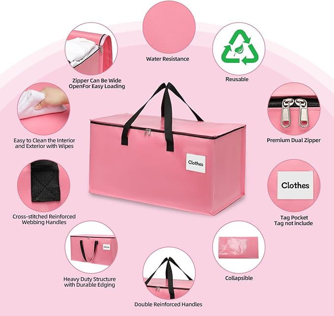 Extra Large Moving Bags with Zipper - Heavy Duty Tote for Packing Clothes, Durable Storage Bin Organizer, Multipack Set