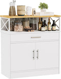 Meilocar Buffet Cabinet Kitchen Sideboard with Storage and Drawer, Farmhouse Storage Cabinet for Living Room, Dining Room, Hallway, White & Yellow Top