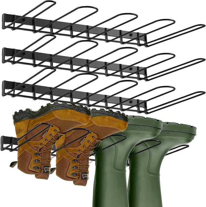8 Pair Boot Rack Wall Mount for Entryway Garage Mudroom Closet Indoor Outdoor - Wader Hangers for Drying Fishing Rain Hiking Tall Cowboy Boots - Boot Hanger Holder for Storage Organizer