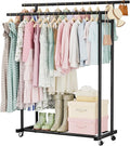 Abiglifty Double Rods Clothes Rack for Hanging Clothes, Clothing Rack with Wheels, Portable Closet Organizer for Laundry, Room (Black