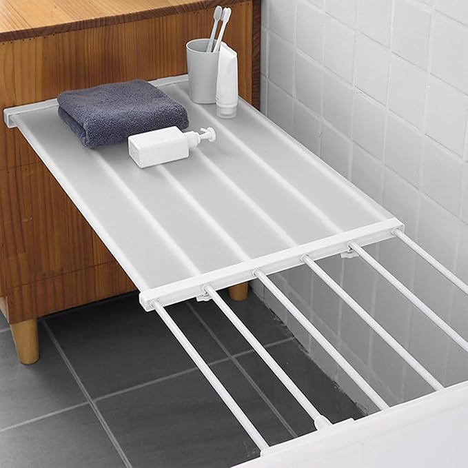 Adjustable Metal Storage Rack, Expandable Tension Shelf Rod, Stainless Steel, for Wardrobe, Cabinet, Bathroom, Kitchen (11.81-15.74in)