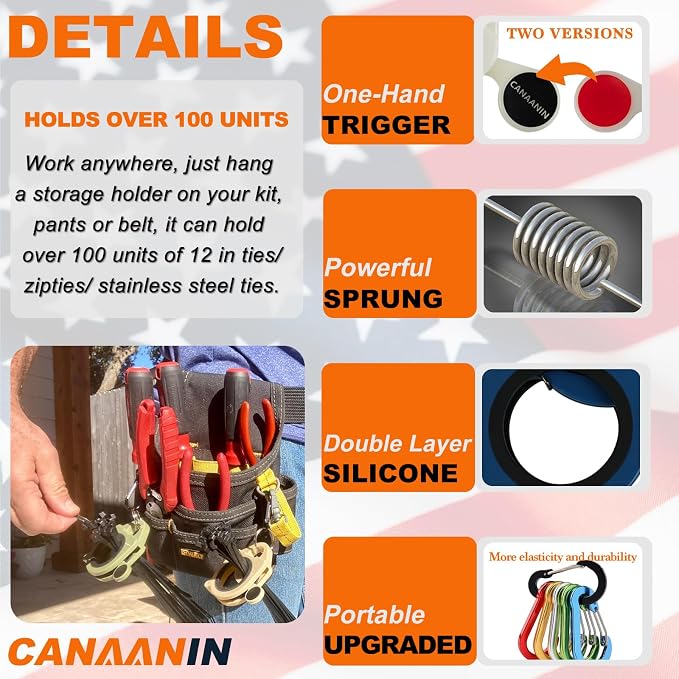 Zip Tie Holder Cable Tie Holder Heavy-Duty Colored Upgraded Carabiner Clip for Tool Belt Organized Strong Efficient for Electrician Tool Storage Reusable Portable(Green, 4 Piece)