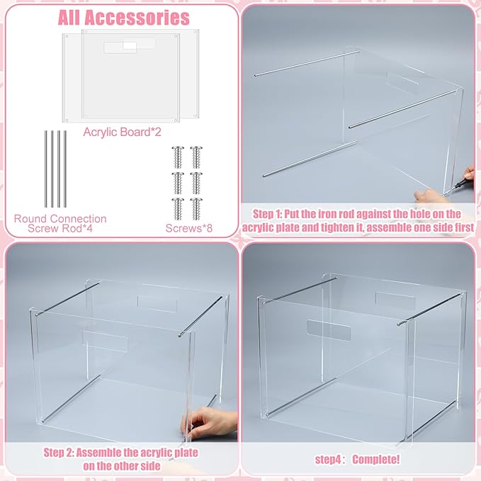 Dispowreath 24 Hanging File Folder with Acrylic Organizer for Letter/a4 Size Desktop Clear File Storage Box with Handles for Home Work Office Use(Pink,Bow)